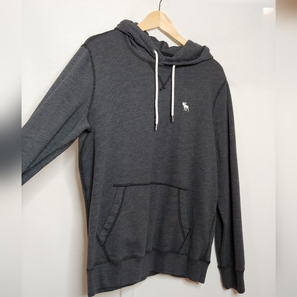 Abercrombie & Fitch Soft A&F Fleece Dark Gray Hooded Sweatshirt Pullover Small S - Picture 4 of 5